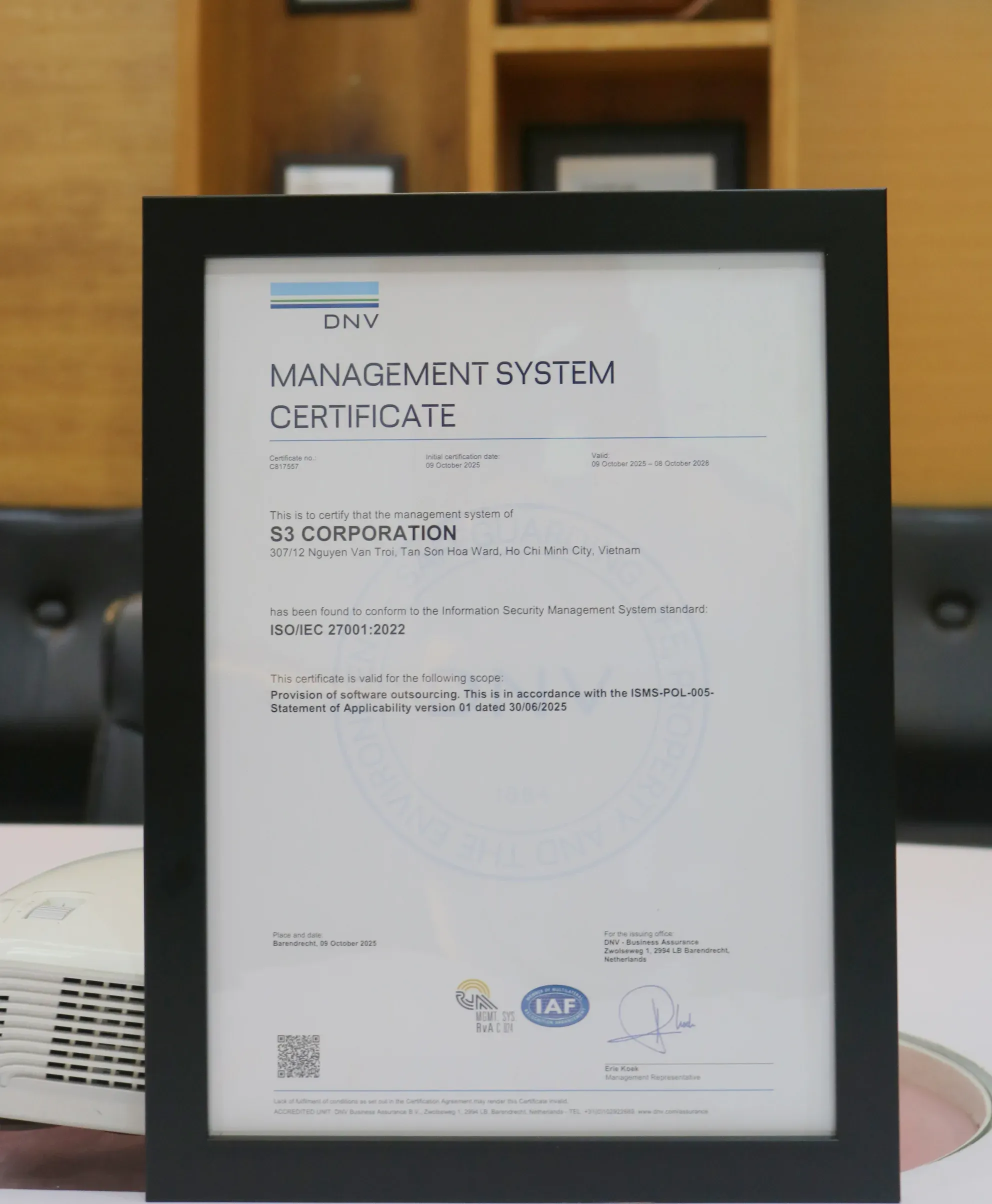 ISO/IEC 27001:2022 certification of S3Corp.