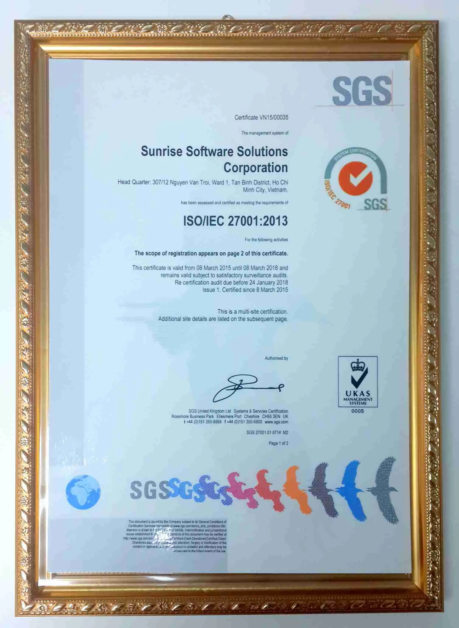 S3Corp. is Certified by ISO/IEC 27001:2013 in IT and Software Outsourcing